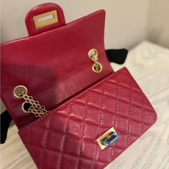 Chanel Mini Reissue 2.55 Rectangular Calf Leather Red Aged Gold HW NWT Full Set - Picture 7 of 10